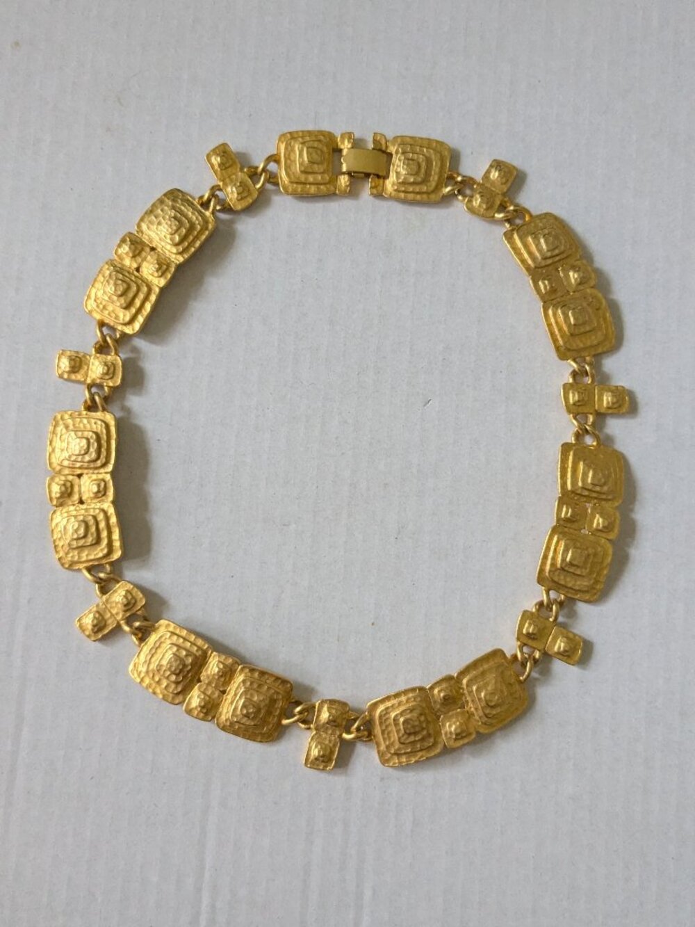Vintage Gold Tone Bold Modernist Egyptian Inspired Bib Statement Necklace
